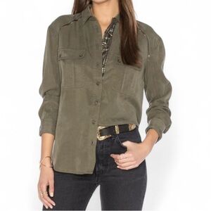 Free People Off Campus Olive Metallic Detail Tunic Top